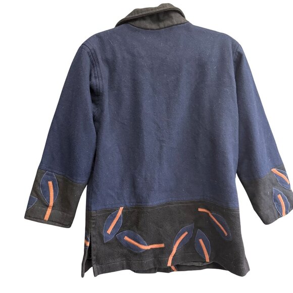 Deborah Murphy Long Sleeve Button Front Jacket Women's Blue Black Winter Chic - Picture 2 of 10